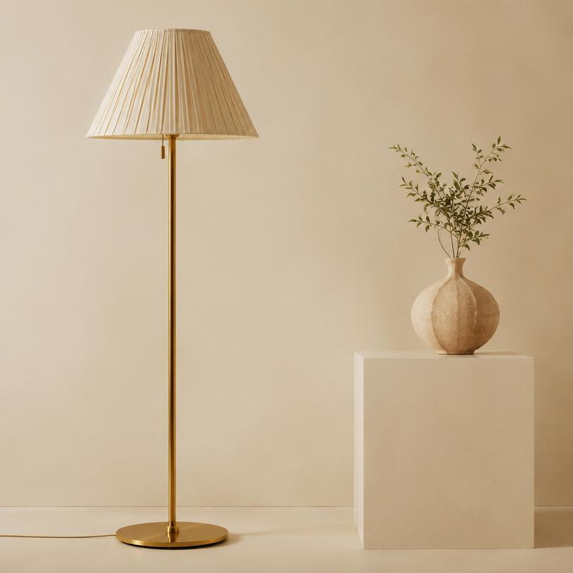 Pleated linen floor lamp