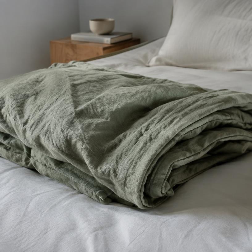 French linen quilt cover, sage